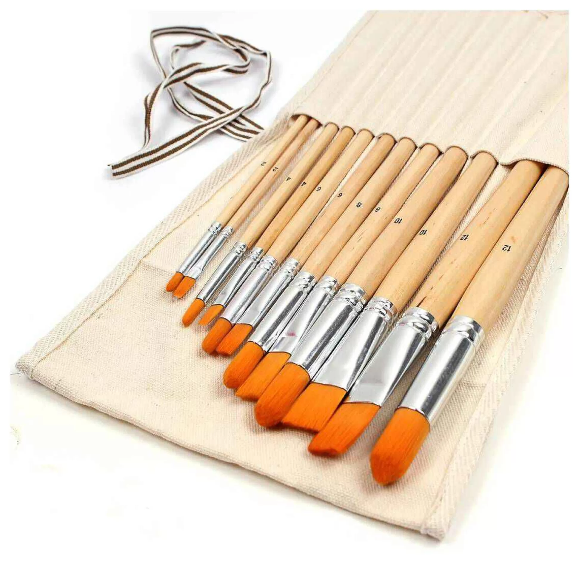 12 Nylon Paint Brushes In Canvas Holder-Hobbycraft Fashion