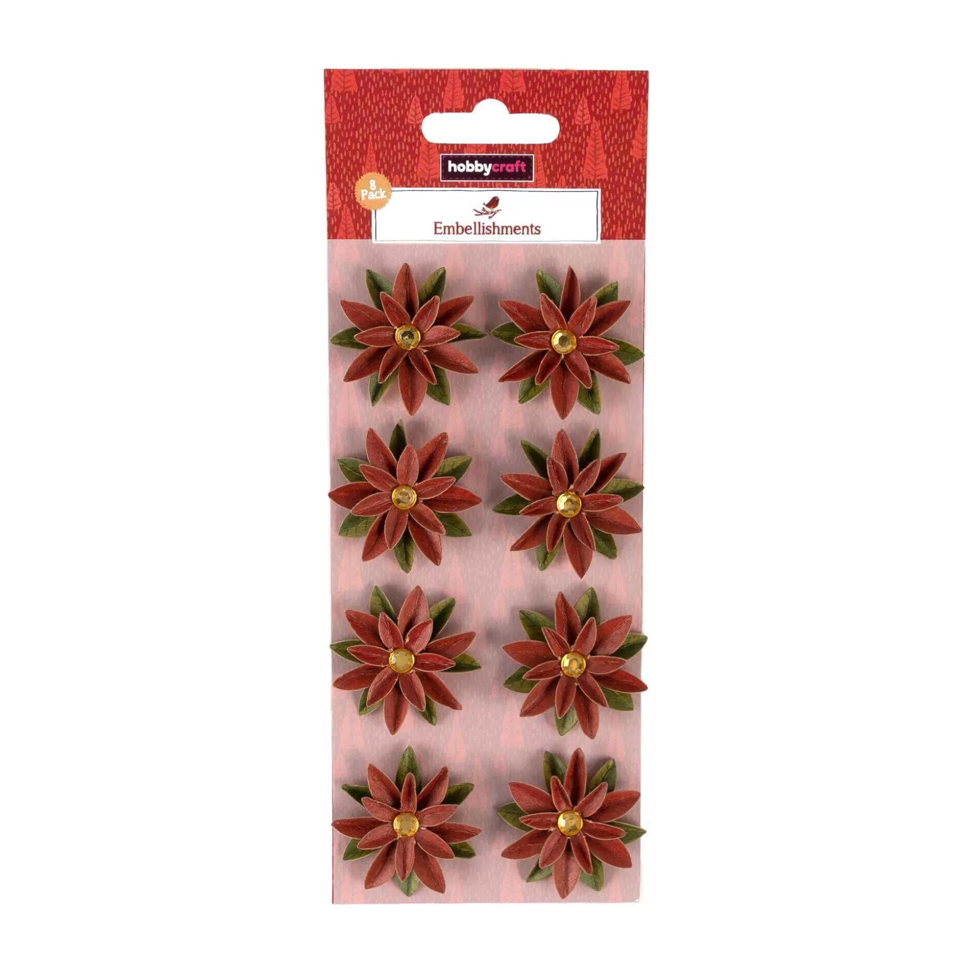 3D Poinsettia Embellishments 8 Pack-Hobbycraft New