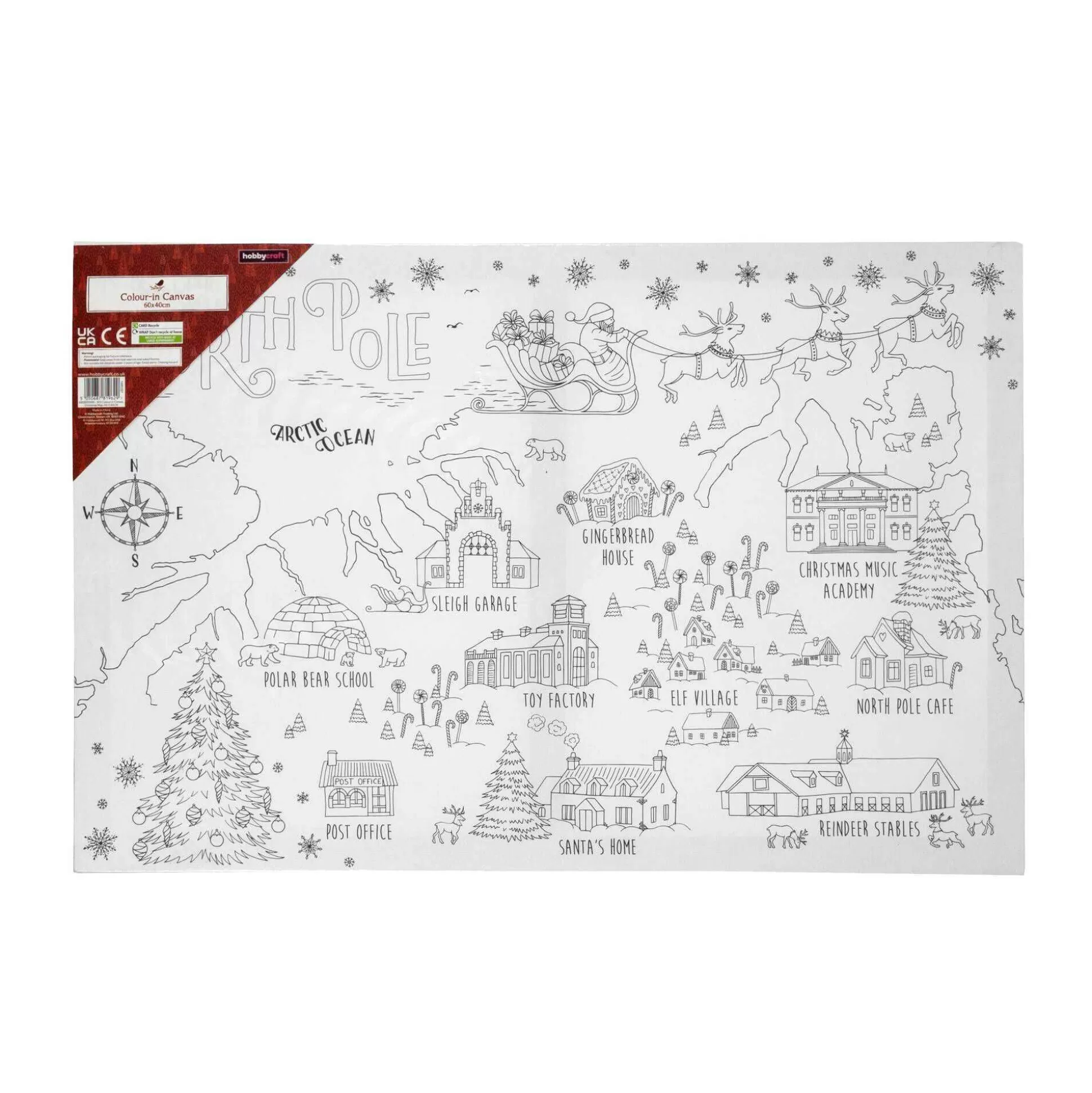 Christmas Map Colour-In Canvas-Hobbycraft Clearance