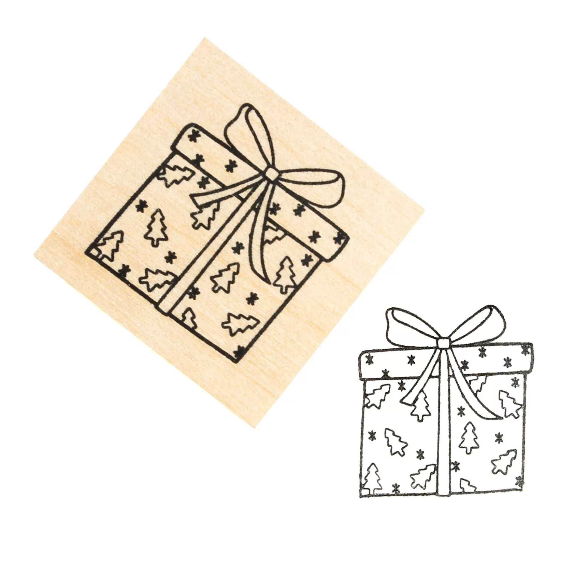 Christmas Present Wooden Stamp 3.8Cm X 3.8Cm-Hobbycraft Clearance