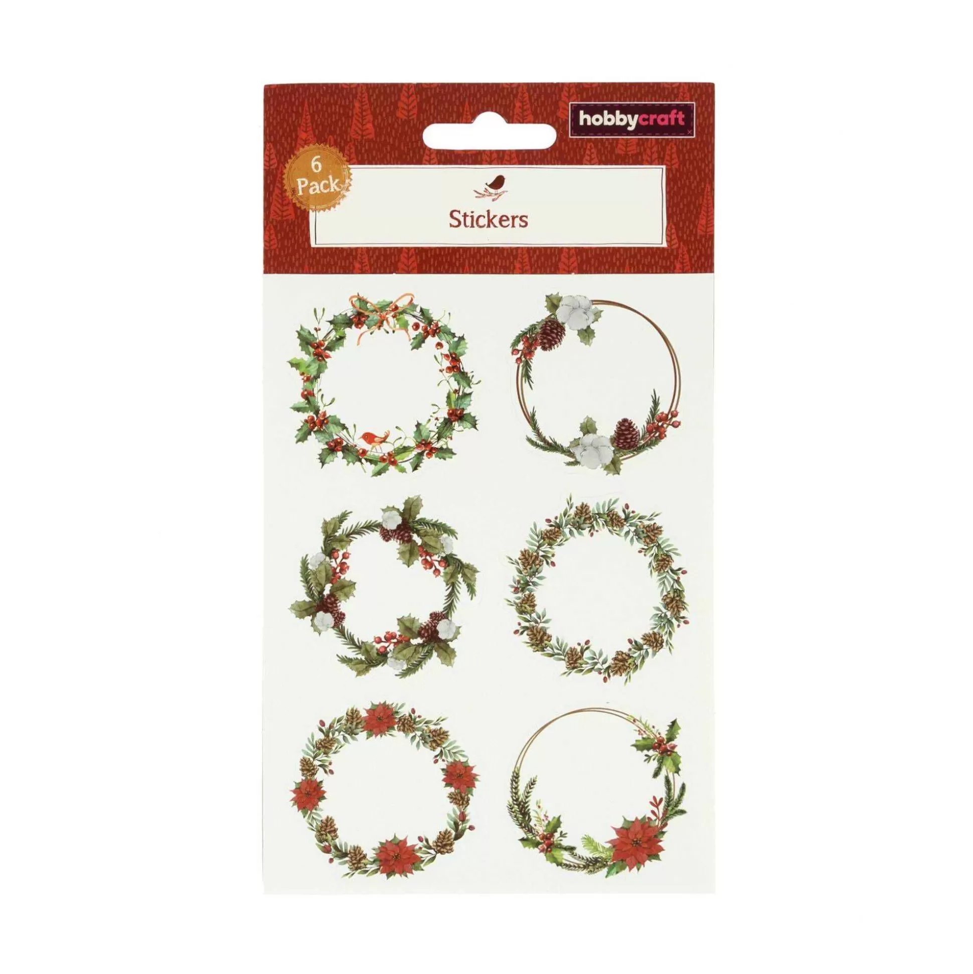 Christmas Wreath Stickers 6 Pack-Hobbycraft Fashion