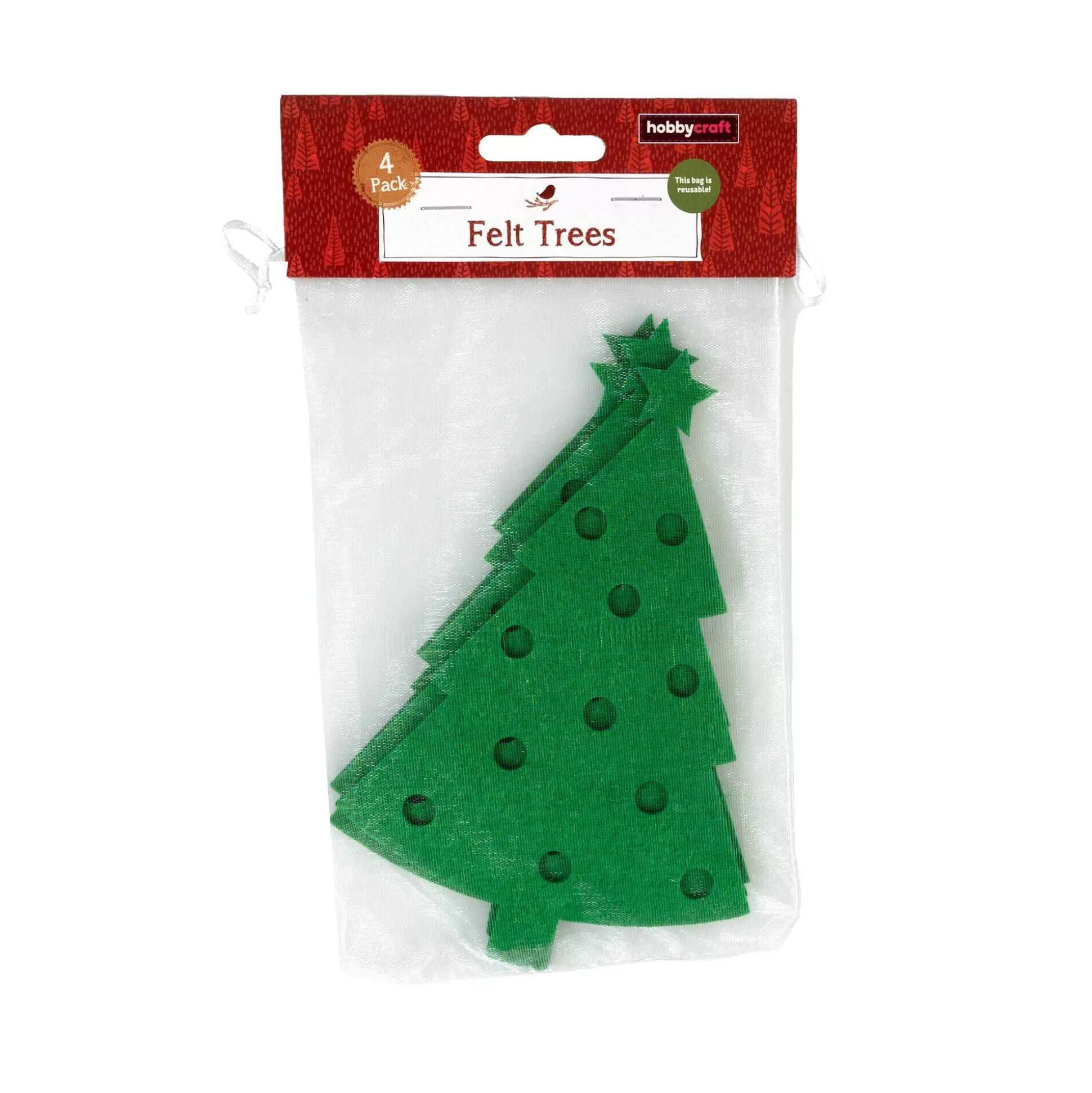 Dotty Green Tree Felt Stickers 4 Pack-Hobbycraft Outlet