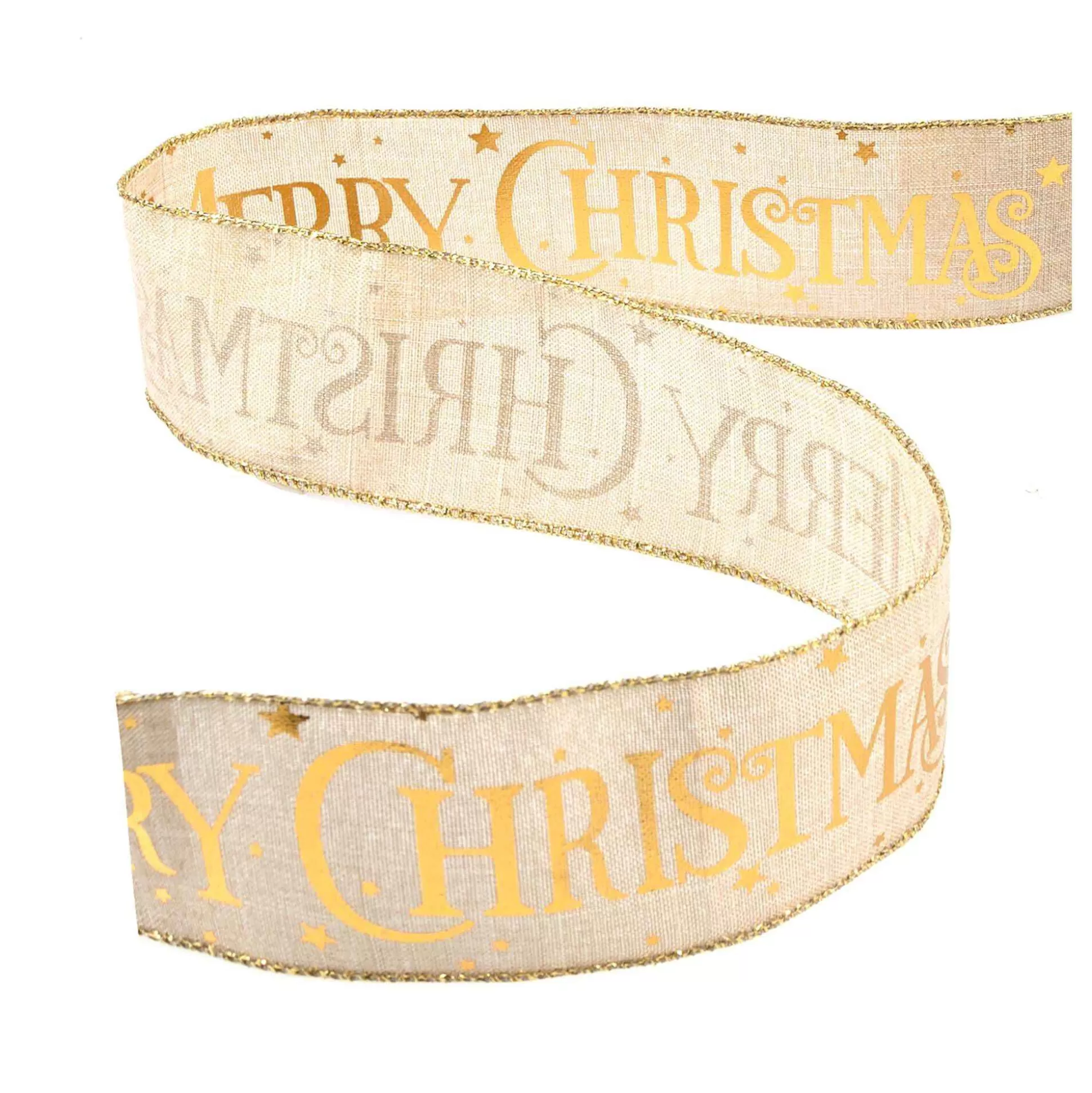 Gold Merry Christmas Wire Edge Ribbon 63Mm X 3M-Hobbycraft Cheap