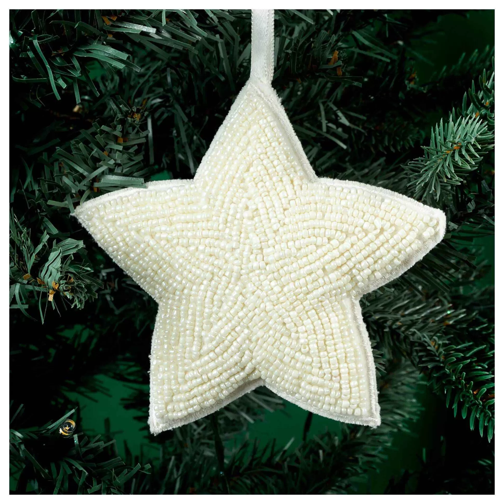 Hanging Ivory Beaded Star Decoration 10Cm-Hobbycraft Clearance
