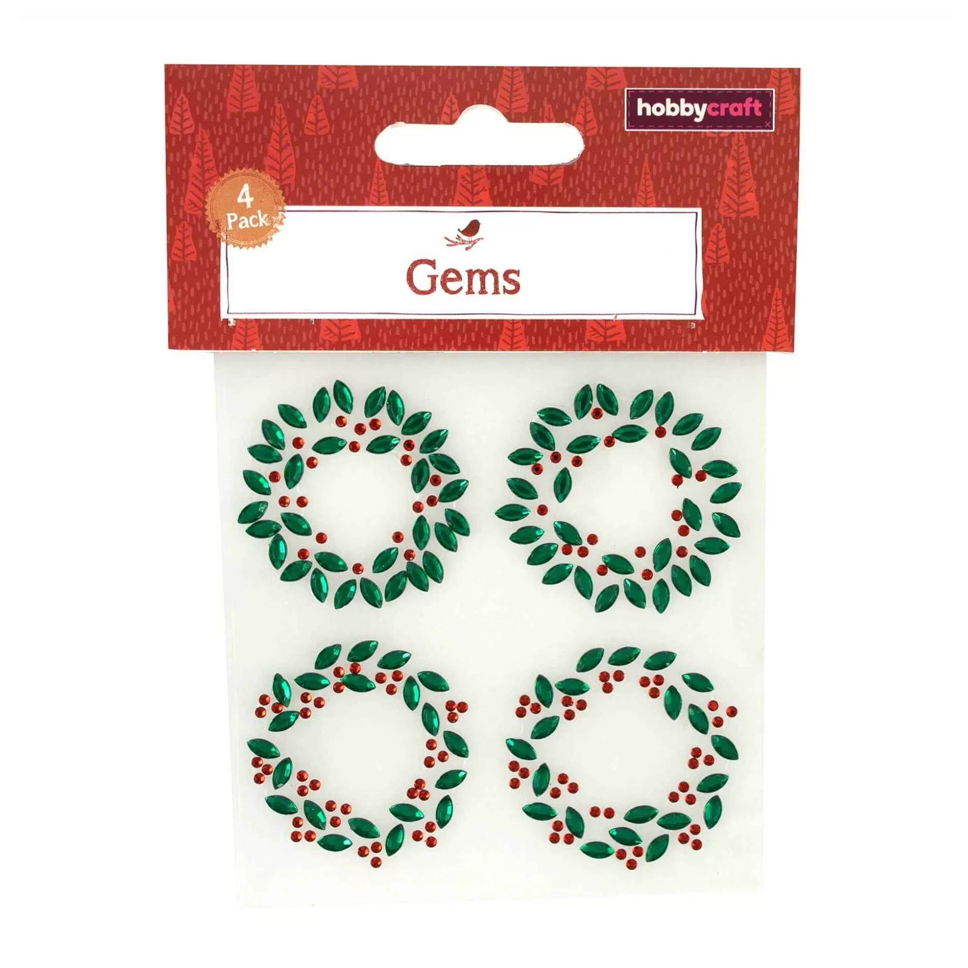 Holly Wreath Gem Stickers 4 Pack-Hobbycraft Best Sale