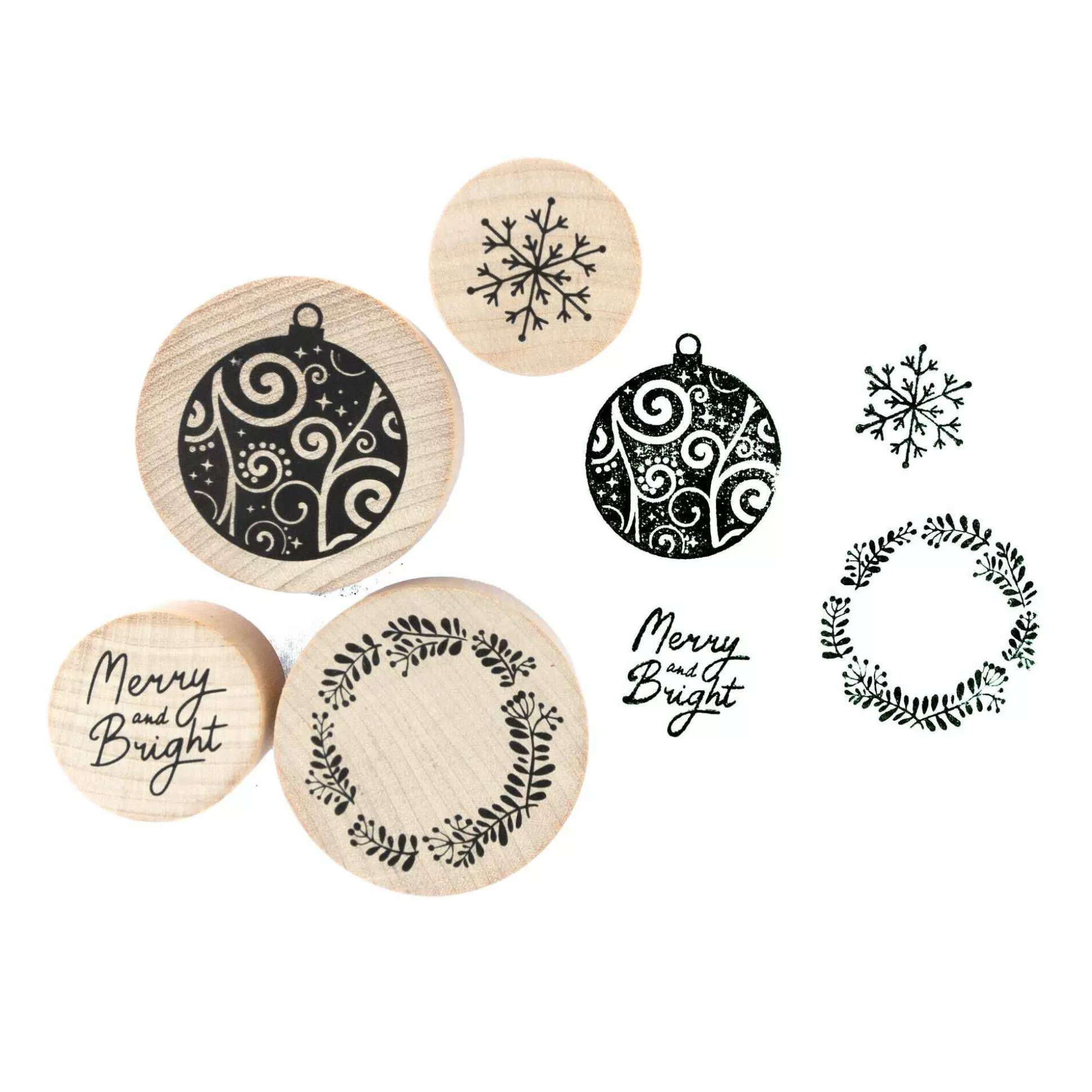 Round Christmas Wooden Stamp Set 4 Pieces-Hobbycraft New