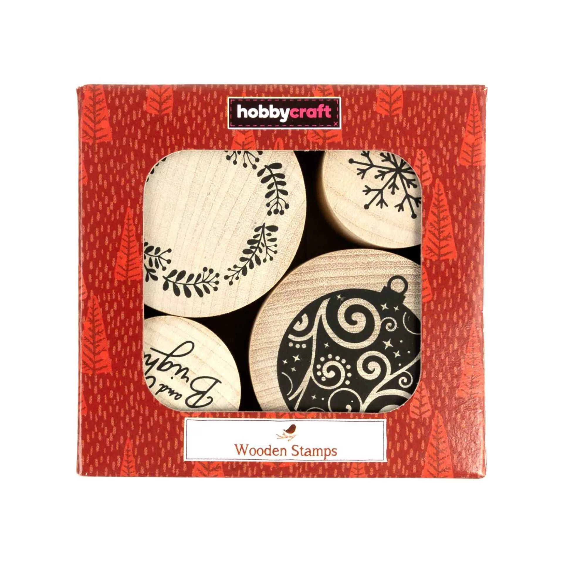 Round Christmas Wooden Stamp Set 4 Pieces-Hobbycraft New