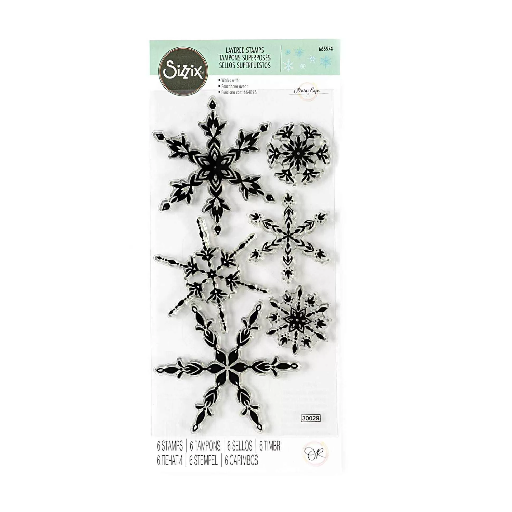 Sizzix Floating Snowflakes Layered Stamp Set 6 Pieces-Hobbycraft Online