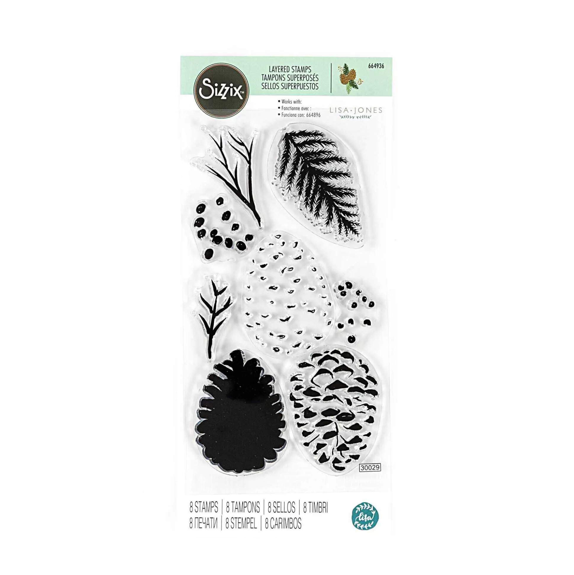 Sizzix Pine Branch Layered Stamp Set 8 Pieces-Hobbycraft New