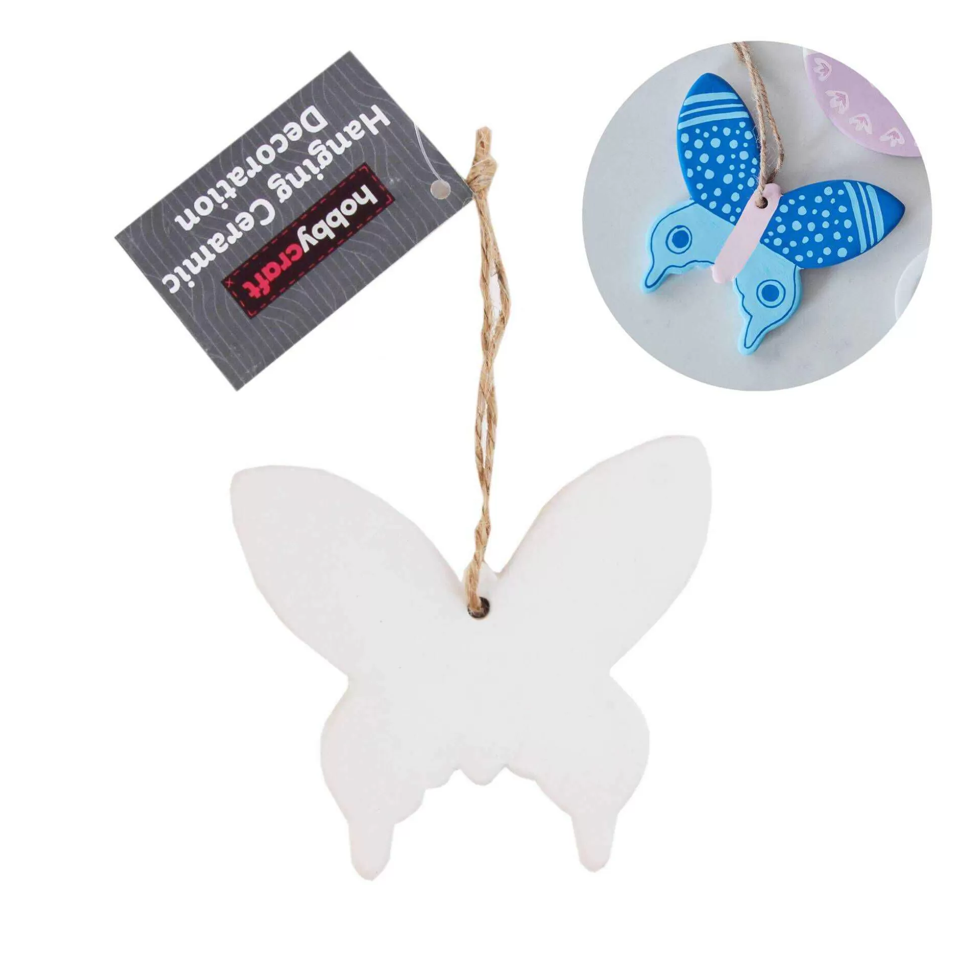 Unglazed Ceramic Hanging Butterfly Decoration 9.5Cm-Hobbycraft Sale