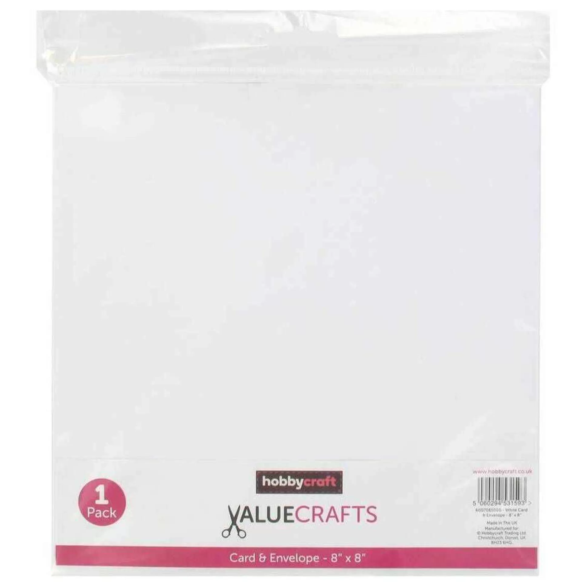 White Single Card & Envelope 7.9 X 7.9 Inches-Hobbycraft Clearance