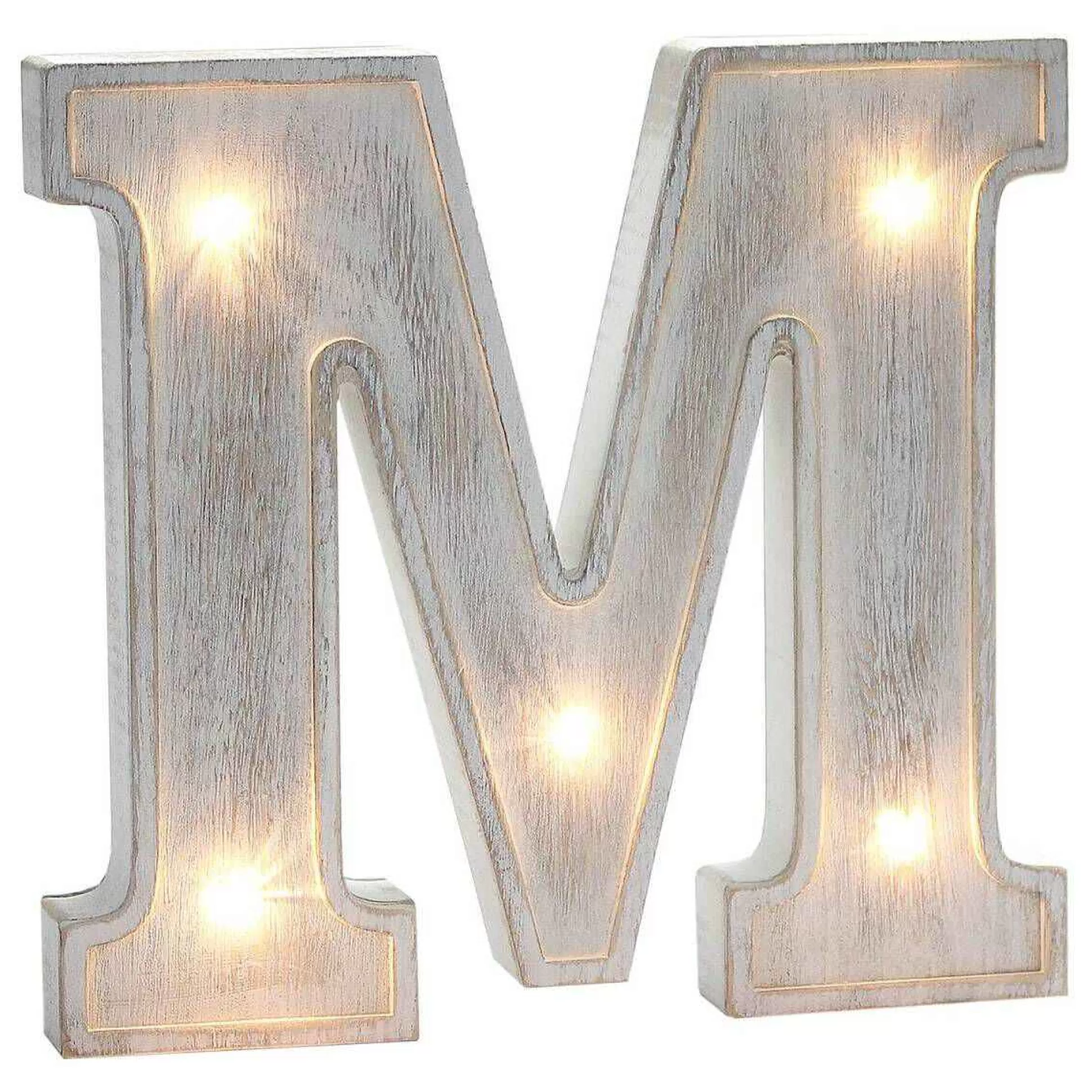 White Washed Wooden Led Letter M 21Cm-Hobbycraft Sale