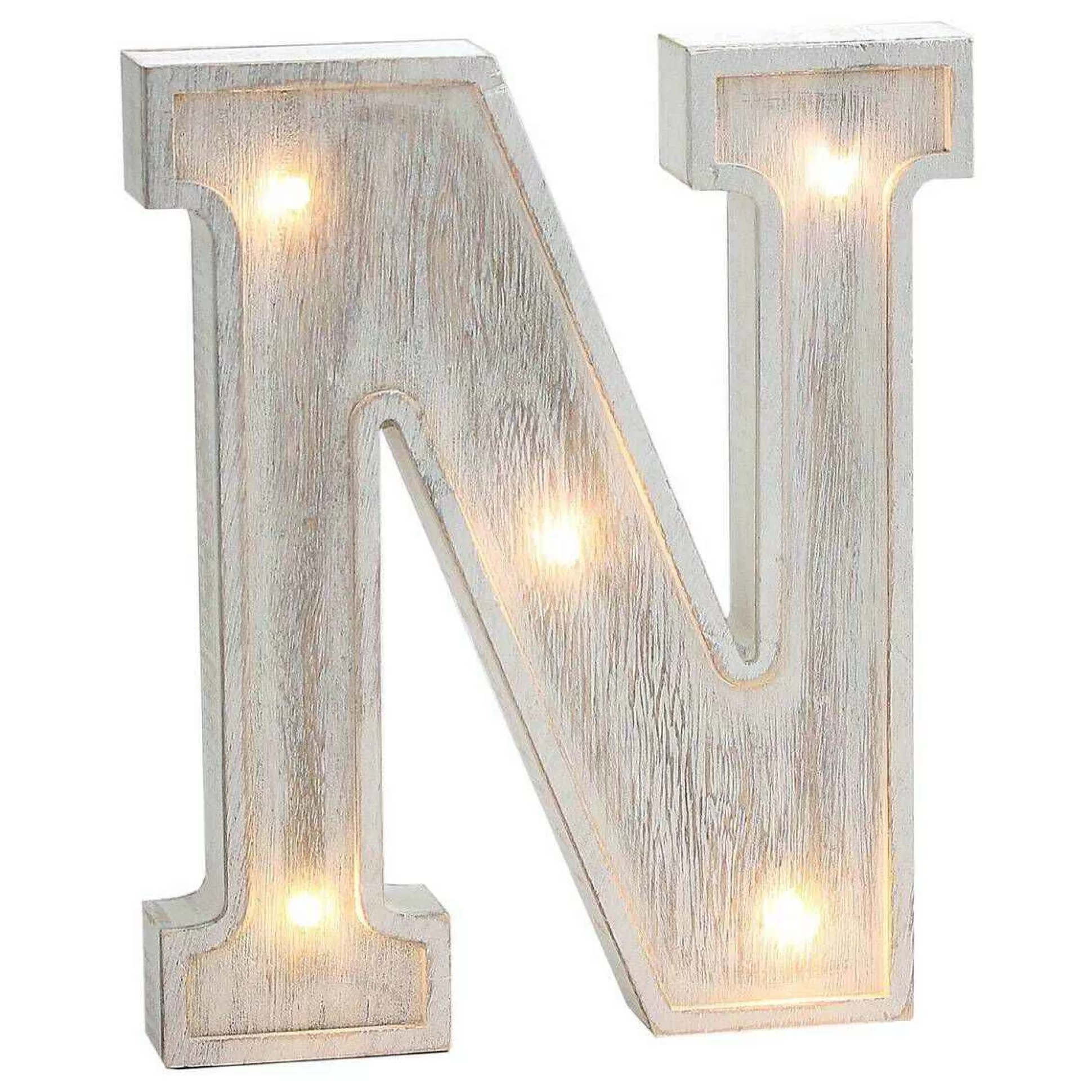 White Washed Wooden Led Letter N 21Cm-Hobbycraft Sale