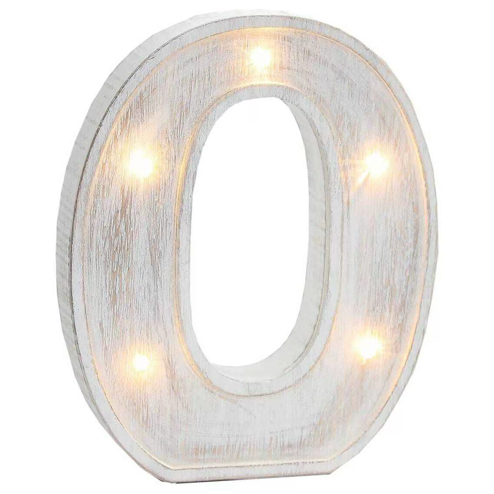 White Washed Wooden Led Letter O 21Cm-Hobbycraft Store