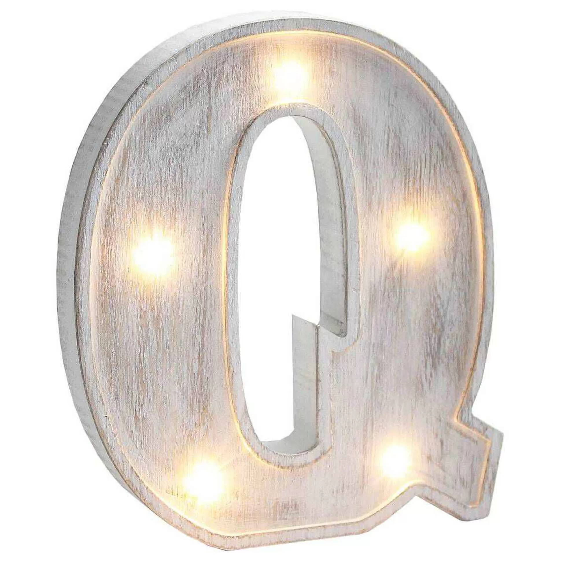 White Washed Wooden Led Letter Q 21Cm-Hobbycraft Fashion