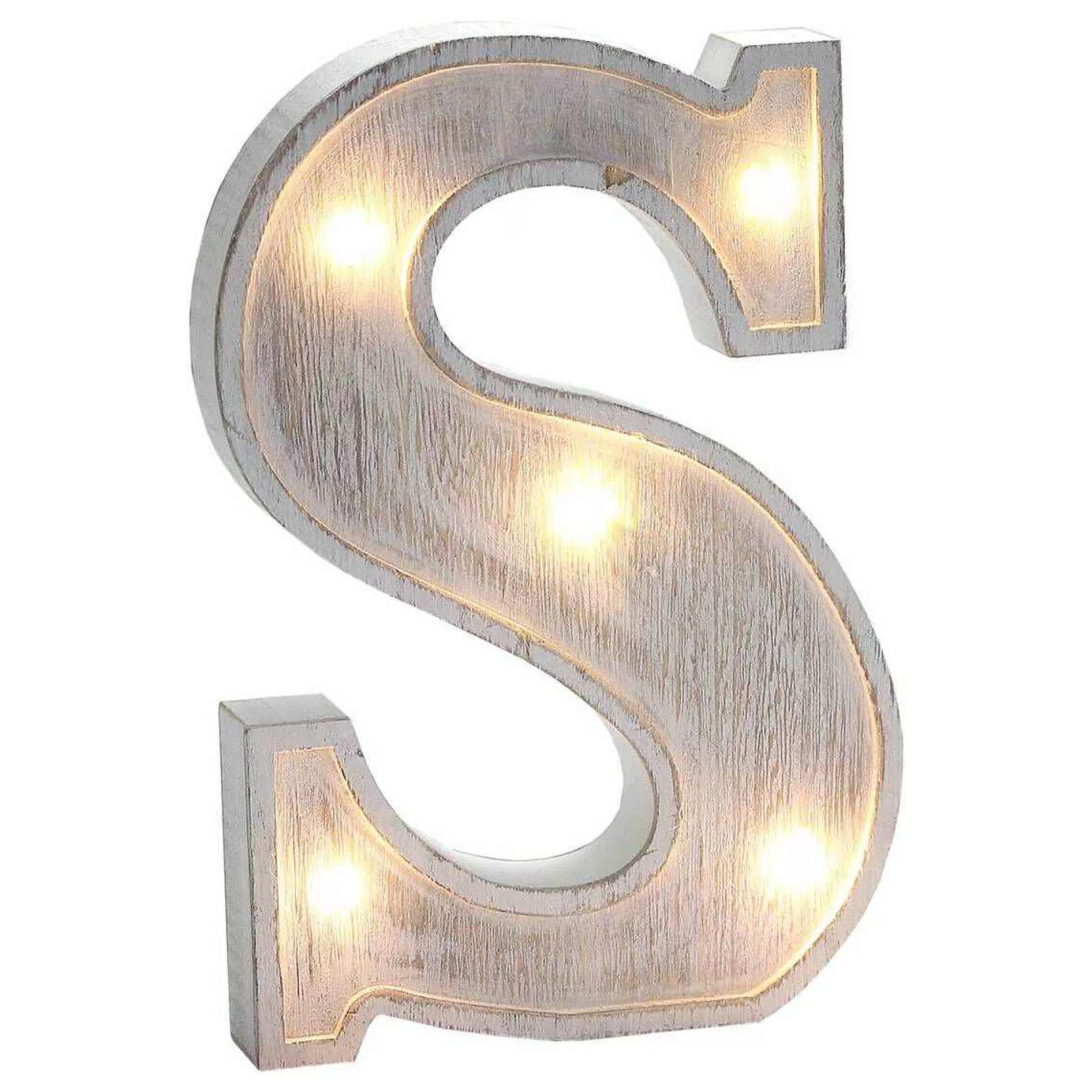 White Washed Wooden Led Letter S 21Cm-Hobbycraft Outlet