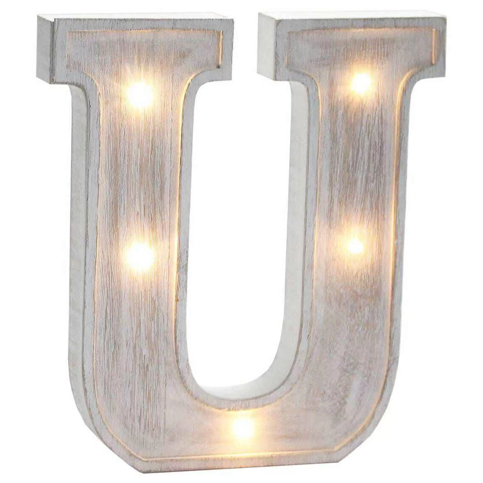 White Washed Wooden Led Letter U 21Cm-Hobbycraft Shop