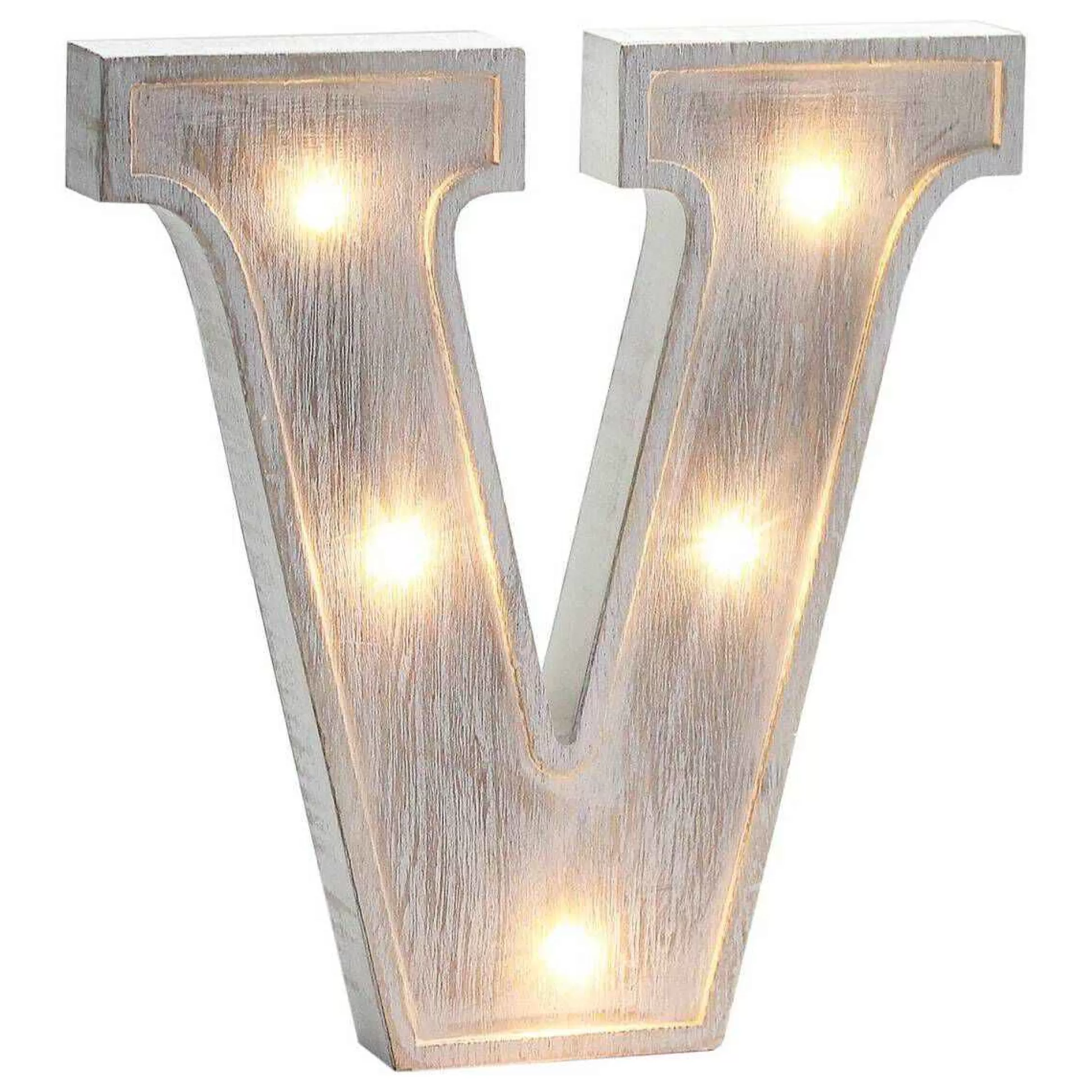 White Washed Wooden Led Letter V 21Cm-Hobbycraft Cheap