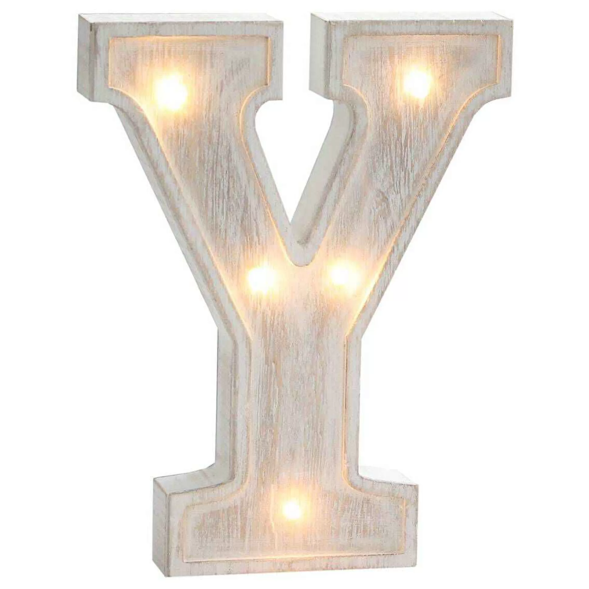 White Washed Wooden Led Letter Y 21Cm-Hobbycraft Shop