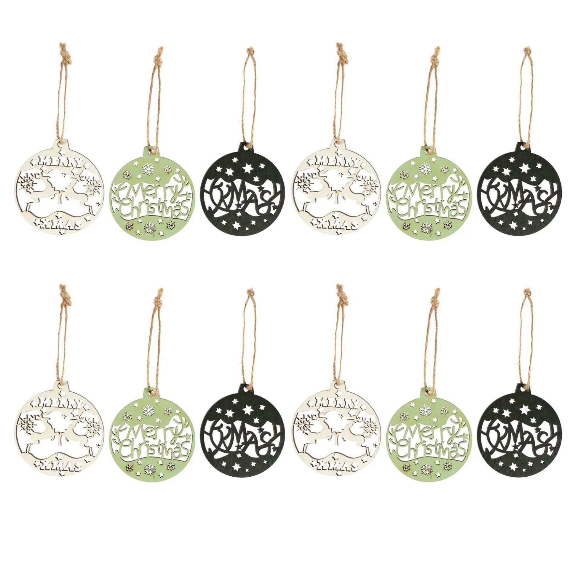 Wooden Round Bauble Decorations 12 Pack-Hobbycraft Hot