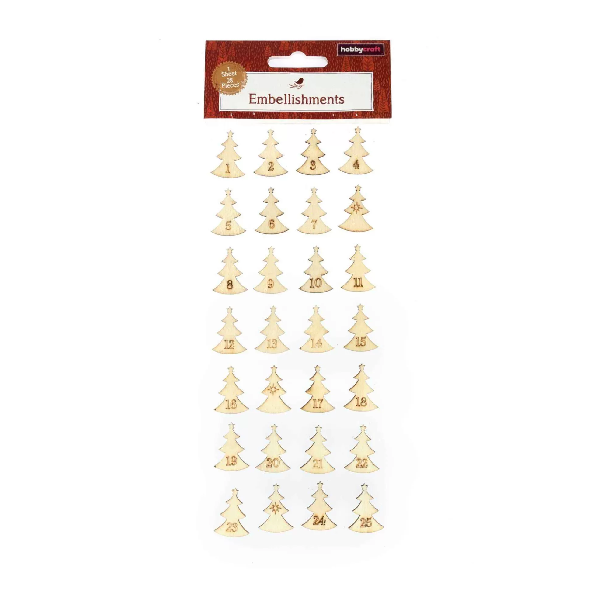 Wooden Tree Number Embellishments 28 Pack-Hobbycraft Store