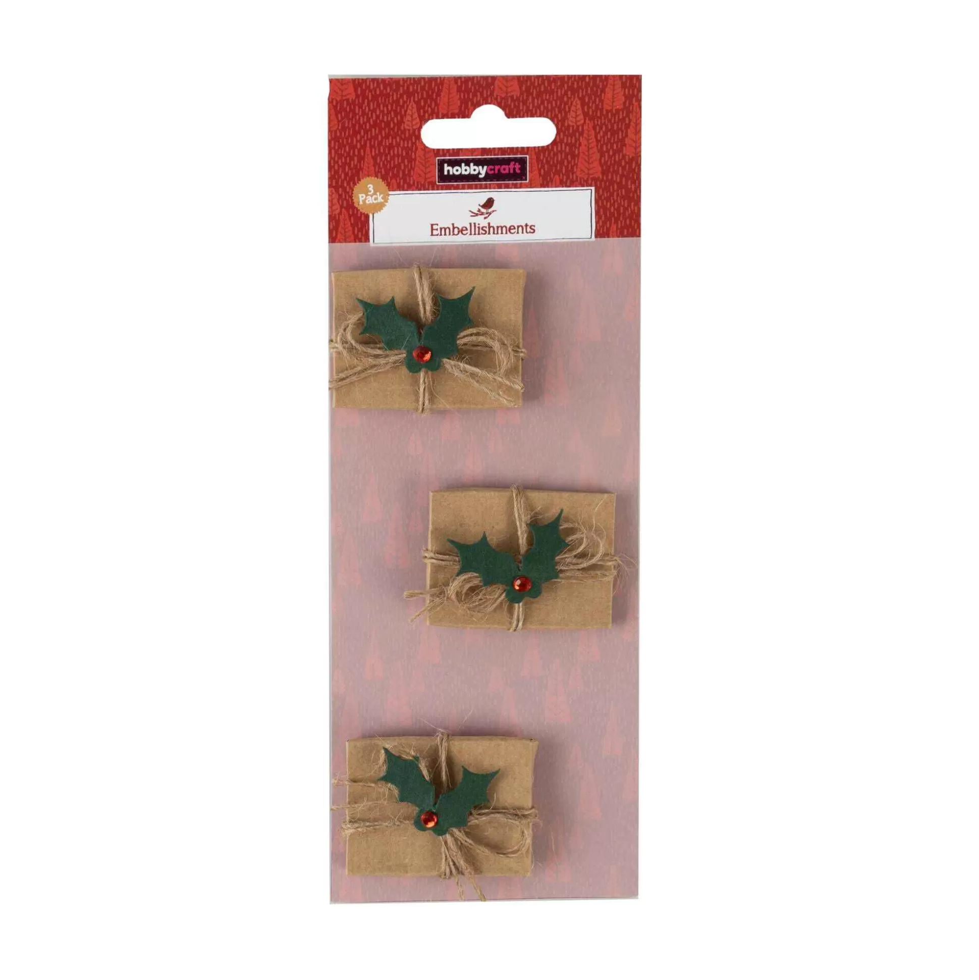 Wrapped Christmas Present Embellishments 3 Pack-Hobbycraft Clearance